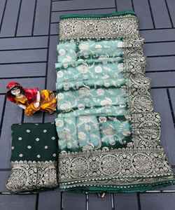 Saree inspiré de la soie avec un design en filet pour les femmes - Product Image 5