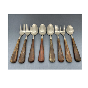 ช้อนส้อมของหวานทองเหลืองชุบทองพร้อมด้ามไม้เครื่องใช้บนโต๊ะอาหารทำจากเหล็กกระจกในราคาที่เหมาะสม - Product Image 5