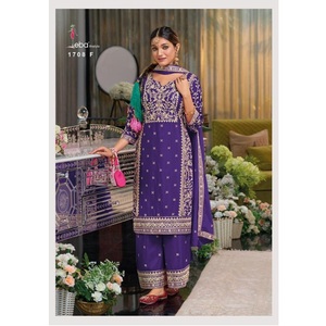 Ropa de boda exclusiva última tendencia Chinon seda Salwar traje bordado en relieve trabajo en stock proveedor Surat Maruti moda - Product Image 1