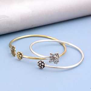 2026 New Fashion Cuff Bangle <b>Boho</b> Brass <b>Bracelet</b> Women Silver Plated Floral Butterfly Jewelry Dainty Garden Design Wholesale/OEM - Product Image 3