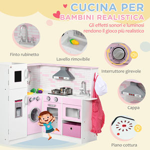 Cuisine jouet HOMCOM pour enfants de 3 à 6 ans avec lumières et ustensiles de cuisine réalistes, en MDF et PP, 84x93. 5x85 cm - Product Image 4