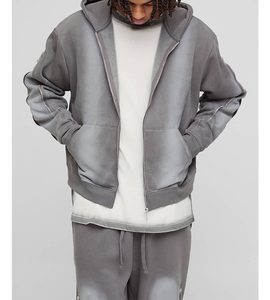 Vêtement de sport 2026, vêtement teint en fil, sweat-shirt ample pour homme, sweat-shirt personnalisé en molleton français lourd, fermeture éclair sur le devant, veste à capuche pour jogging - Product Image 3