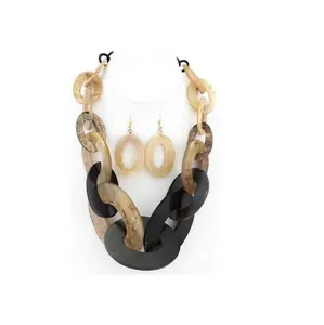 Kalung Tanduk Alami/Perhiasan Tanduk Kerbau untuk Buatan Tangan Dipoles dengan Set Anting dan Kemasan Terbaik