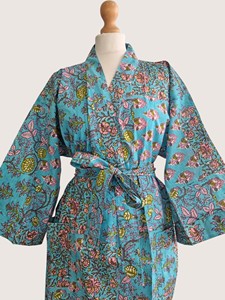 Bata Larga hasta la Rodilla con Estampado Floral para Mujer, Manga Larga, Cuello en V, 100% Algodón Suave, Estilo Casual para Primavera, Cierre con Cordón - Product Image 5
