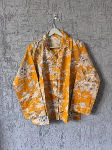 ชุดนอนแขนยาวผ้าคอตตอนพิมพ์ลายบล็อกด้วยมือสวยชุดใส่นอนกลางคืนดีไซน์ตามสั่งสำหรับฤดูหนาวและใบไม้ร่วง - Product Image 3