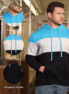 Sudadera con capucha informal de manga larga con estilo para hombre 2025, bloque de Color, bolsillo de canguro, todos los días, invierno, patrón liso teñido - Product Image 4