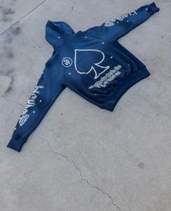 Vente en gros de pulls à capuche en polaire surdimensionnés personnalisés, logo sérigraphié en soie délavé à l'acide, épaules tombantes, strass 100% coton - Product Image 3