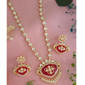 Designer High Quality <b>Gold</b> Plated Moissanite Stones Look <b>Necklace</b> <b>Set</b> With <b>Earrings</b> Women Traditional Wedding Wear Collection - Product Image 1