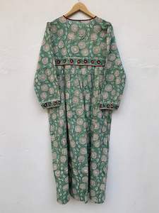 Indian Block Printed Kaftan Maxi <b>Dress</b> for Women Casual Summer Long Top Tunic Elegant Evening Party Wear Natural Button - Product Image 2