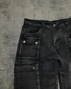 Alta calidad Vintage ácido lavado Cargo Rhinestone Unisex pantalones holgados Denim Jeans hombres cargo pantalones hechos de 100% algodón - Product Image 5