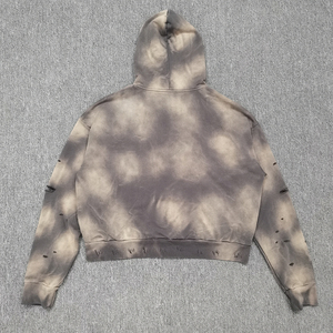 เสื้อฮู้ดดี้ทรงครอปแบบซิป สไตล์วินเทจ ย้อมสีแบบแอซิดวอช คุณภาพสูง พิมพ์ลาย DTG ตัดต่อผ้า ทรงโอเวอร์ไซส์ สำหรับผู้ชาย - Product Image 2