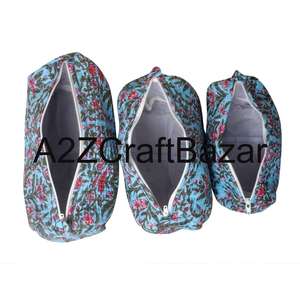 Indian Quilted Eco-Friendly Reusable Zipper Closure Cotton Cosmetic Case Soft Handle Large Capacity <b>Makeup</b> Pouch Women's Travel - Product Image 4