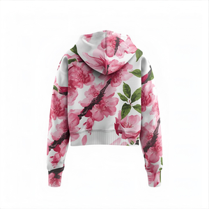 Fabrication Cherry Bloosem Theme Sweat à capuche court imprimé pour femme | Fabricant de streetwear Design Floral personnalisé - Product Image 6