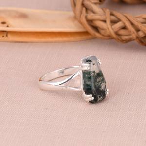 Oxidized Sterling Silver Moss Agate Coffin Ring Boho Southwestern Statement Jewelry Gothic <b>Witchy</b> Gemstone Ring Handmade <b>Gift</b> - Product Image 6