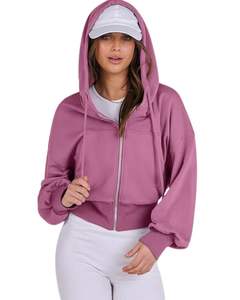 Sweat-shirt à capuche zippé court pour femme, mauve, manches longues, décontracté, streetwear, pour femme, mode, vêtements d'hiver, usage quotidien - Product Image 1