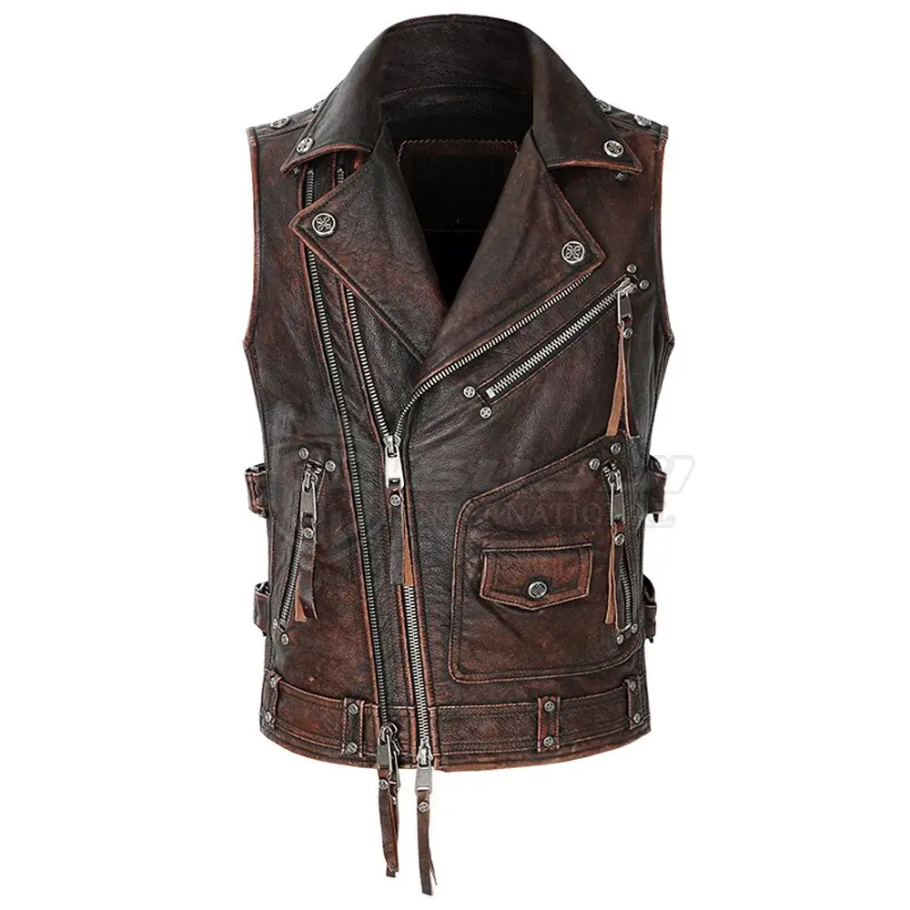 Top Quality Soft Leather Vest Leather Vest Custom Made Styles Leather Motorcycle Vest For Man