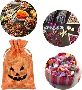 Bolsas de regalo de arpillera de Halloween con paquete de cordones de yute doble Bolsas de regalo de Halloween en diseños variados Bolsas de dulces Rústicas - Product Image 4