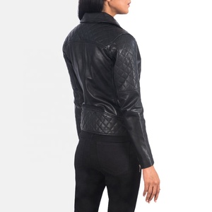 Chaqueta de Motociclista para Mujer, de Piel de Oveja Negra Genuina, con Mangas Acolchadas, Cierre Asimétrico, Transpirable, Impermeable y Resistente al Viento - Product Image 3
