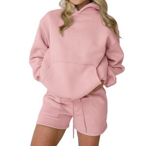 Nouvel ensemble décontracté femme automne-hiver : sweat à capuche et short en polaire personnalisable avec logo – Tenues chaudes pour femme 2026 - Product Image 5