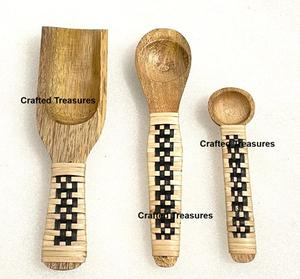Petites cuillères en bois écologiques, cuillères à épices avec manche en rotin tressé, cuillères doseuses, ustensiles de cuisine pour la maison - Product Image 5