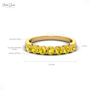 Anillo de Eternidad de Oro Sólido de 14k con Zafiro Amarillo de Corte Brillante de 3mm, Hecho a Mano por Proveedores Verificados, Venta al Por Mayor - Product Image 6