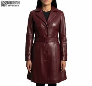 Manteau en cuir long pour femmes Manteau confortable en cuir de mouton respirant pour femmes Veste en cuir personnalisée - Product Image 1