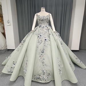 ชุดราตรีทรงบอลกาวน์สีเขียวเซจ คอปกเหลี่ยมเงางาม รุ่น Jancember ANY253 สำหรับงานปาร์ตี้ - Product Image 1