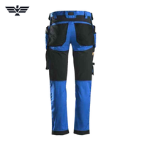 Pantalones de Trabajo Unisex Azules con Refuerzos Negros en las Rodillas, Bolsillos, Resistentes a la Abrasión, de Algodón, Uniformes para Artesanos