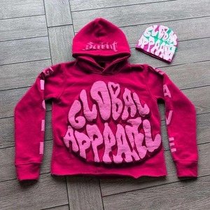 Fabricant vente en gros pull à capuche unisexe personnalisé en nylon Street Wear sérigraphie surdimensionné bouffant imprimé recadrée ourlet brut XL - Product Image 2