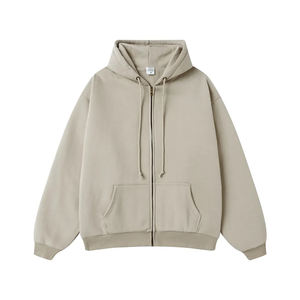 Sweat à capuche épais en coton épais pour hommes avec épaule tombante Streetwear zippé imprimé de logo personnalisé pour l'hiver-Teint uni - Product Image 3