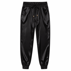 Pantalon de jogging en satin pour femme, taille haute élastique avec cordon de serrage, jambe fuselée, décontracté, loungewear, streetwear, brillant, été, ODM - Product Image 4