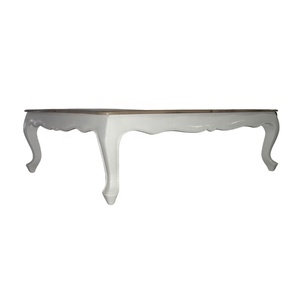 Mesa de Centro de Madera Blanca con Superficie Teñida, Mesa de Centro Antigua para Sala de Estar de Estilo Europeo - Product Image 6