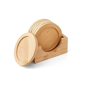 Wooden Tea & Coffee Serving Coaster Round Walnut Color for Home & Restaurant Drinks Serving Coaster with Holder - Product Image 2