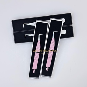Cils courbés en acier inoxydable, anti-magnétiques, anti-statiques, à dents lisses et dentelées, avec découpe en forme de diamant et motif $, couleur demi-blanc/rose - Product Image 3