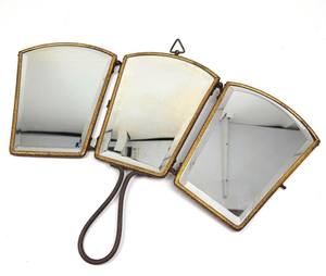 RARE Vintage Handheld Tri-Fold Folding <b>Mirror</b> ,3 Panel Vanity <b>Travel</b> <b>Mirror</b> - Product Image 2