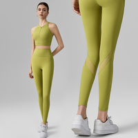 Ensemble de yoga 2 pièces pour femme avec logo personnalisé, haut court dos nageur et leggings à empiècements en maille, respirant, séchage rapide, sans coutures, fermetures éclair