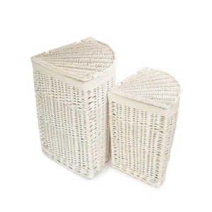 Double-Tier White Cotton Lined Laundry <b>Basket</b> PP and Fabric Storage Bins for Cleaning Foldable for <b>Bathroom</b> or Wardrobe Use - Product Image 5