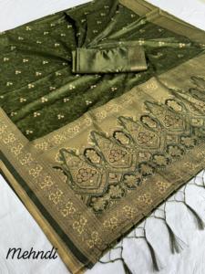 Premium Pure Satin Silk Saree with Intricate Weaving Design Pattern Traditional look Work Festive and <b>Wedding</b> Wear Classic Work - Product Image 4