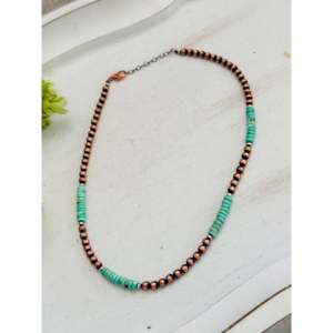 Collier en perles de turquoise et de cuivre de Kingman, style bohème, tendance, classique, chaîne religieuse, cadeau pour les chrétiens - Product Image 3