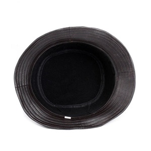 Sombrero de cubo de cuero de Color negro liso Reversible de alta calidad para hombres y mujeres Sombreros de cubo veganos de estilo callejero sólido Hip Hop - Product Image 3