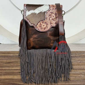 Premium Quality Trending Floral Tooled Cowhide Leather Fringe Crossbody Handbag <b>for</b> <b>Women</b> Designer Luxury Vintage Shoulder Purse - Product Image 1
