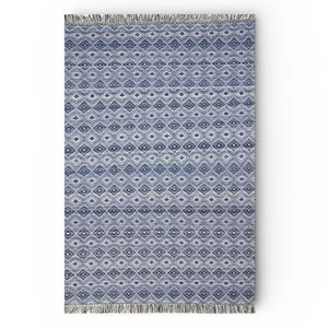 Alfombra Kilim de Lana Hecha a Mano, Tejido Plano, Azul Grisáceo, Patrón Geométrico de Diamantes, Alfombra Tribal Moderna, Ecológica - Product Image 1