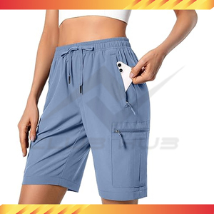 Pantalones cortos deportivos de cintura alta para Yoga para mujer, informales, transpirables, de secado rápido, con bolsillos y cremallera de LICRA/nailon - Product Image 3