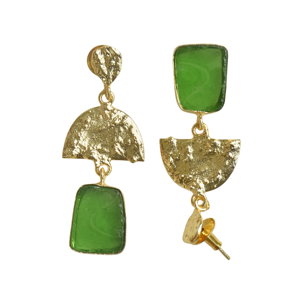 Boucles d'oreilles pendantes en laiton de qualité supérieure, plaquées or, avec quartz fluorite, pierre naturelle, design texturé mat, tendance, vintage, pièce unique - Product Image 4