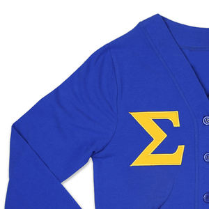 Sigma Womens Greek Sorority Printed Patch Cardigans col en V pulls décontractés pour l'hiver avec logo avant et décoration de boutons - Product Image 3