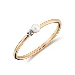 14K Solid Gold Minimalistische Parel Ring Met Diamant Goud Hoge Kwaliteit Stapelbaar Ring Real Gold Ringen Voor Vrouwen Fijne sieraden