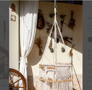 Columpio de jardín boho hecho a mano para bebé, hamaca de algodón natural DYAED, columpio para bebé estilo cuna, color natural, para colocar junto a la cama. - Product Image 2