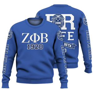 Sudadera con Cuello Redondo Azul Griego de la Hermandad Zeta Phi Beta para Mujer, Bordado de la Hermandad de 1920, Felpa - Product Image 3