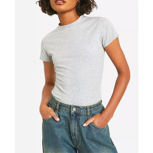 T-shirt en coton à manches courtes pour femmes, nouveau, uni, col rond, haut décontracté d'été en gros - Product Image 1