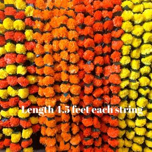 Guirnalda de caléndula de cuerdas largas Amarilla y Naranja tradicional hecha a mano, flor artificial colgante, flores decorativas para boda, OEM - Product Image 2